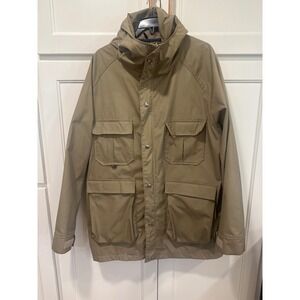 Woolrich Mens VTG Tan Hooded Utility Jacket Coat Multiple Pockets Medium outdoor